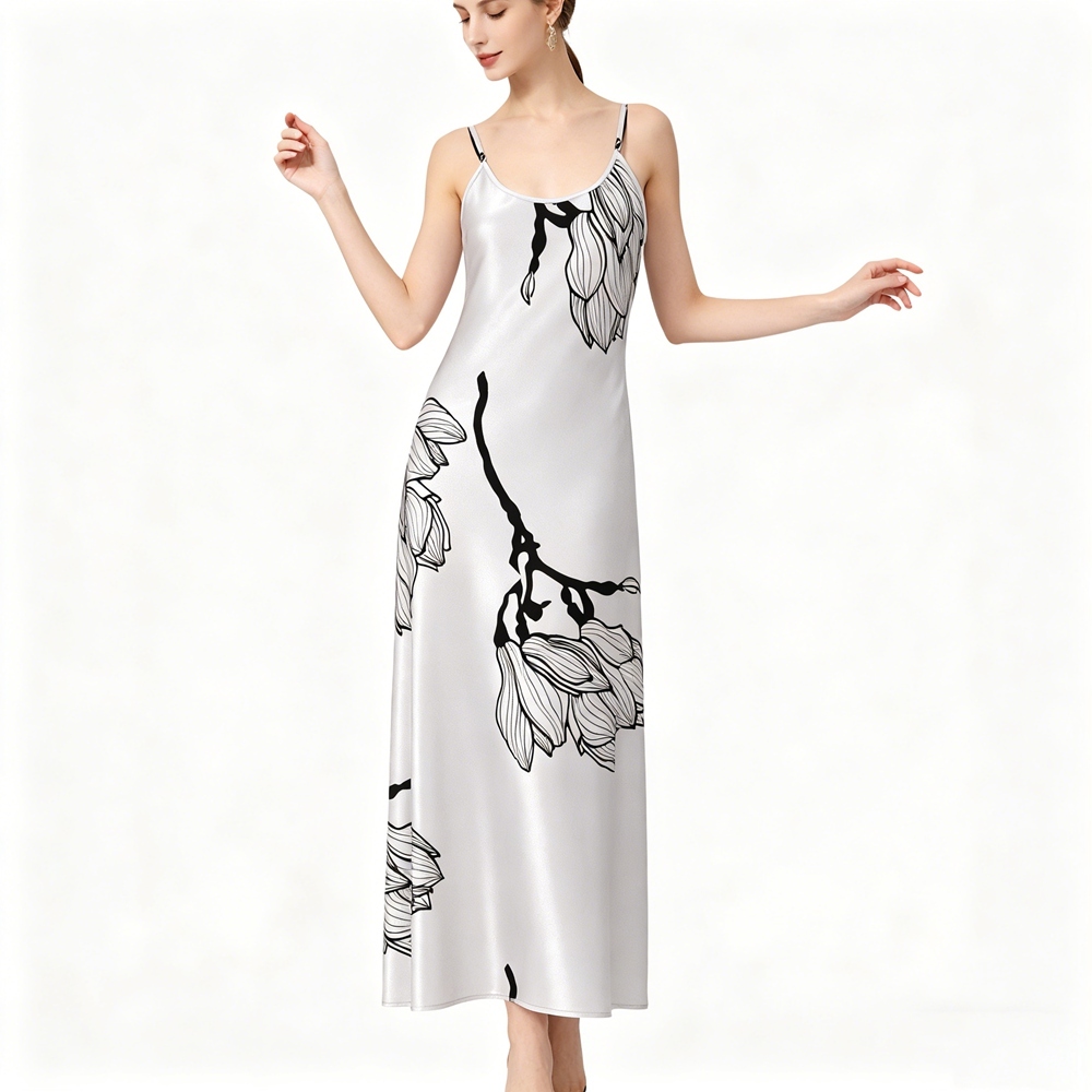 Women's 100% Mulberry Silk Floral Maxi Slip Dress Bias Cut