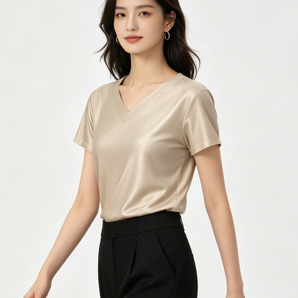 Silk V Neck T Shirt Womens