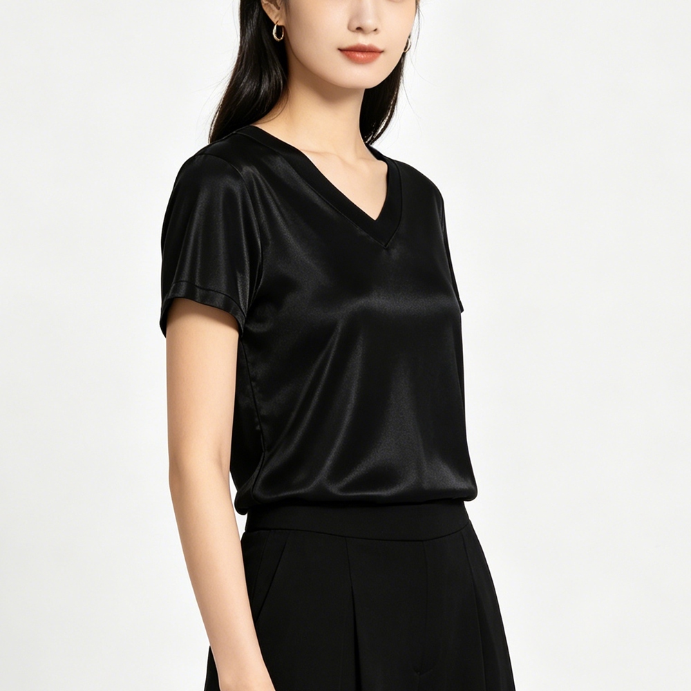 Silk V Neck T Shirt Womens