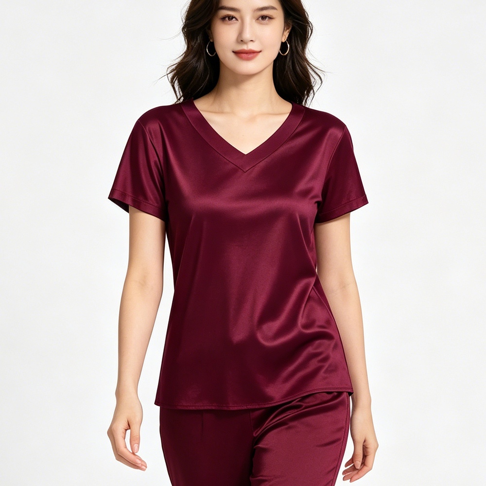 Silk V Neck T Shirt Womens