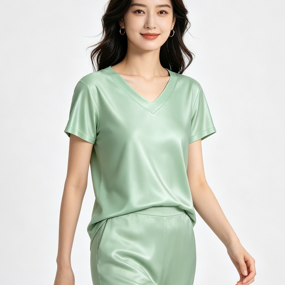 Silk V Neck T Shirt Womens
