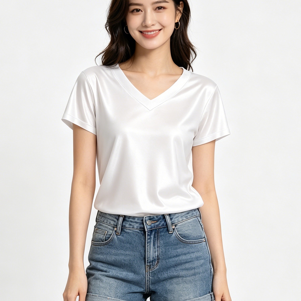 Silk V Neck T Shirt Womens