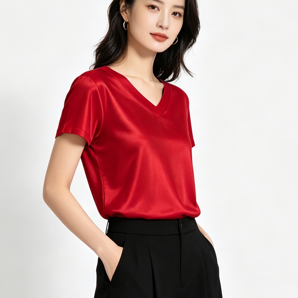 Silk V Neck T Shirt Womens