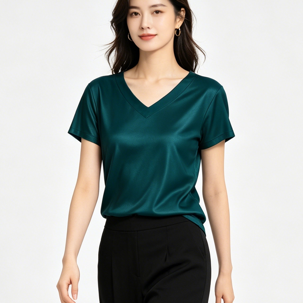 Silk V Neck T Shirt Womens