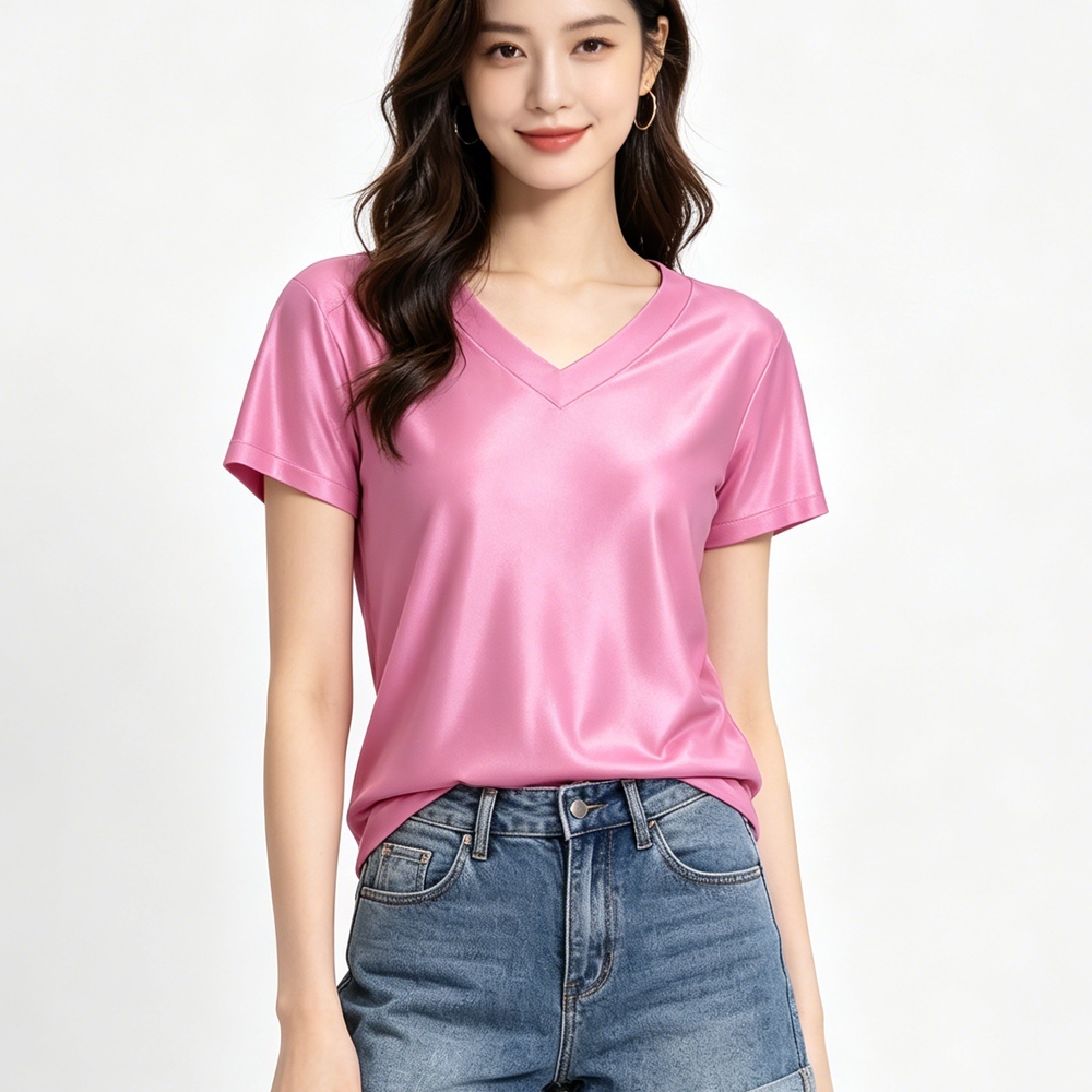 Silk V Neck T Shirt Womens