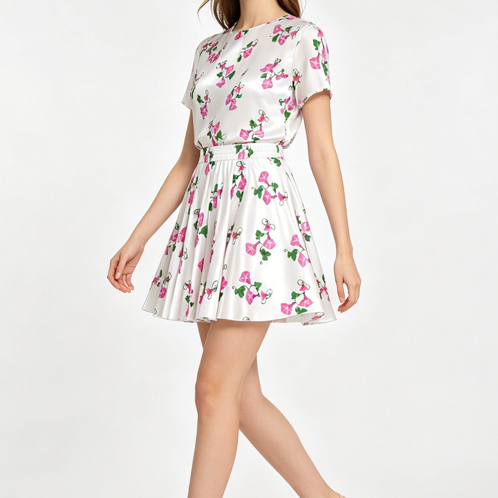 100% Silk Little Flower Full Circle Mini Skirts