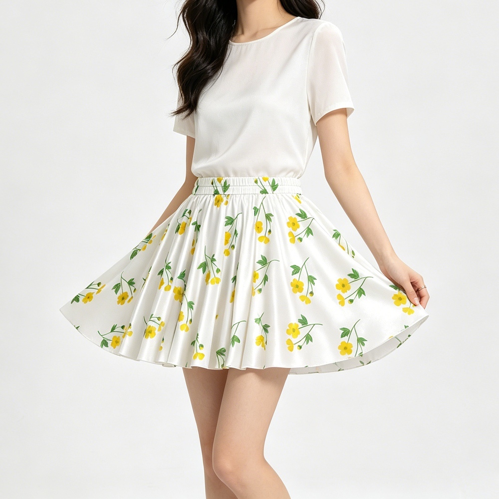 100% Silk Little Flower Full Circle Mini Skirts