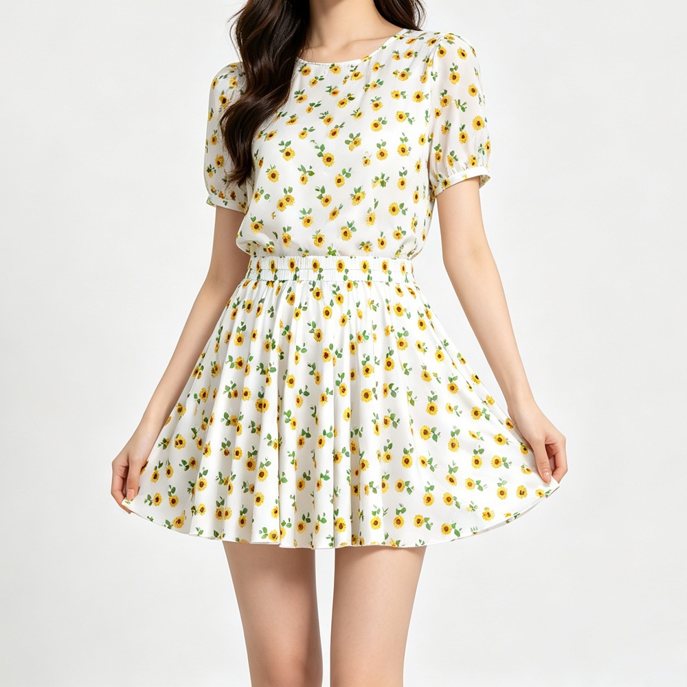 100% Silk Little Flower Full Circle Mini Skirts