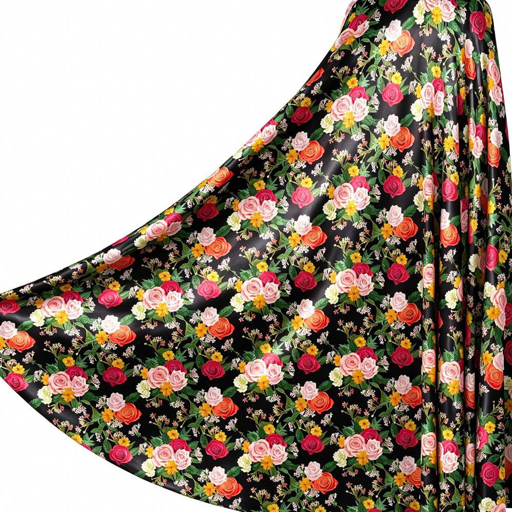 Floral Rose Print 100% Mulberry Silk Satin Fabric