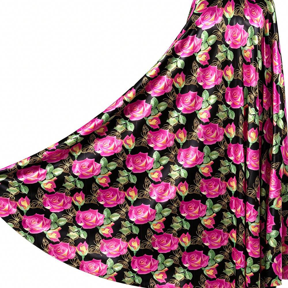 Floral Rose Print 100% Mulberry Silk Satin Fabric