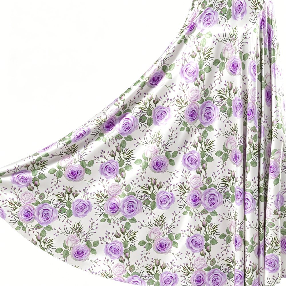 Floral Rose Print 100% Mulberry Silk Satin Fabric