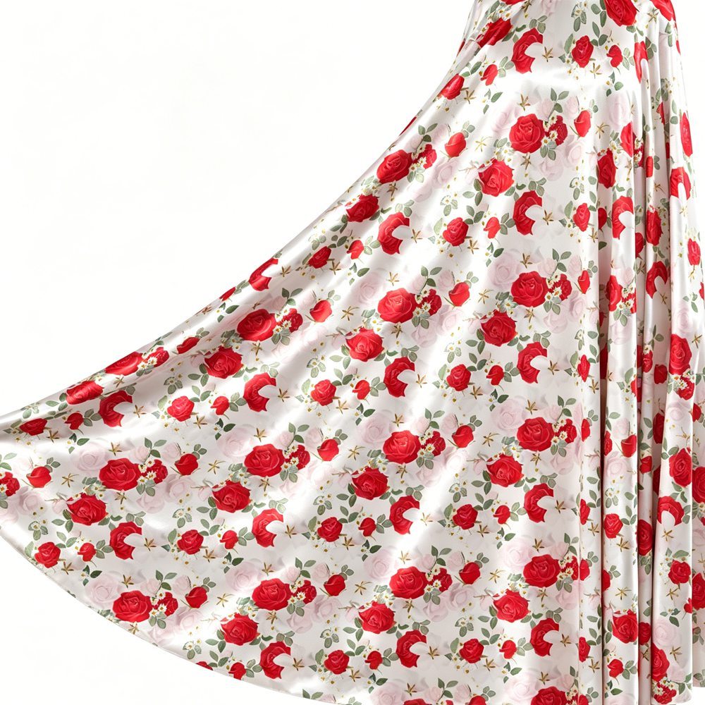 Floral Rose Print 100% Mulberry Silk Satin Fabric