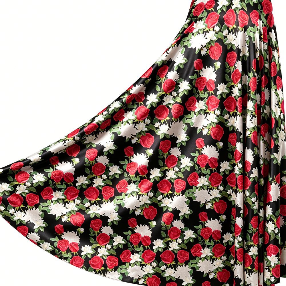 Floral Rose Print 100% Mulberry Silk Satin Fabric