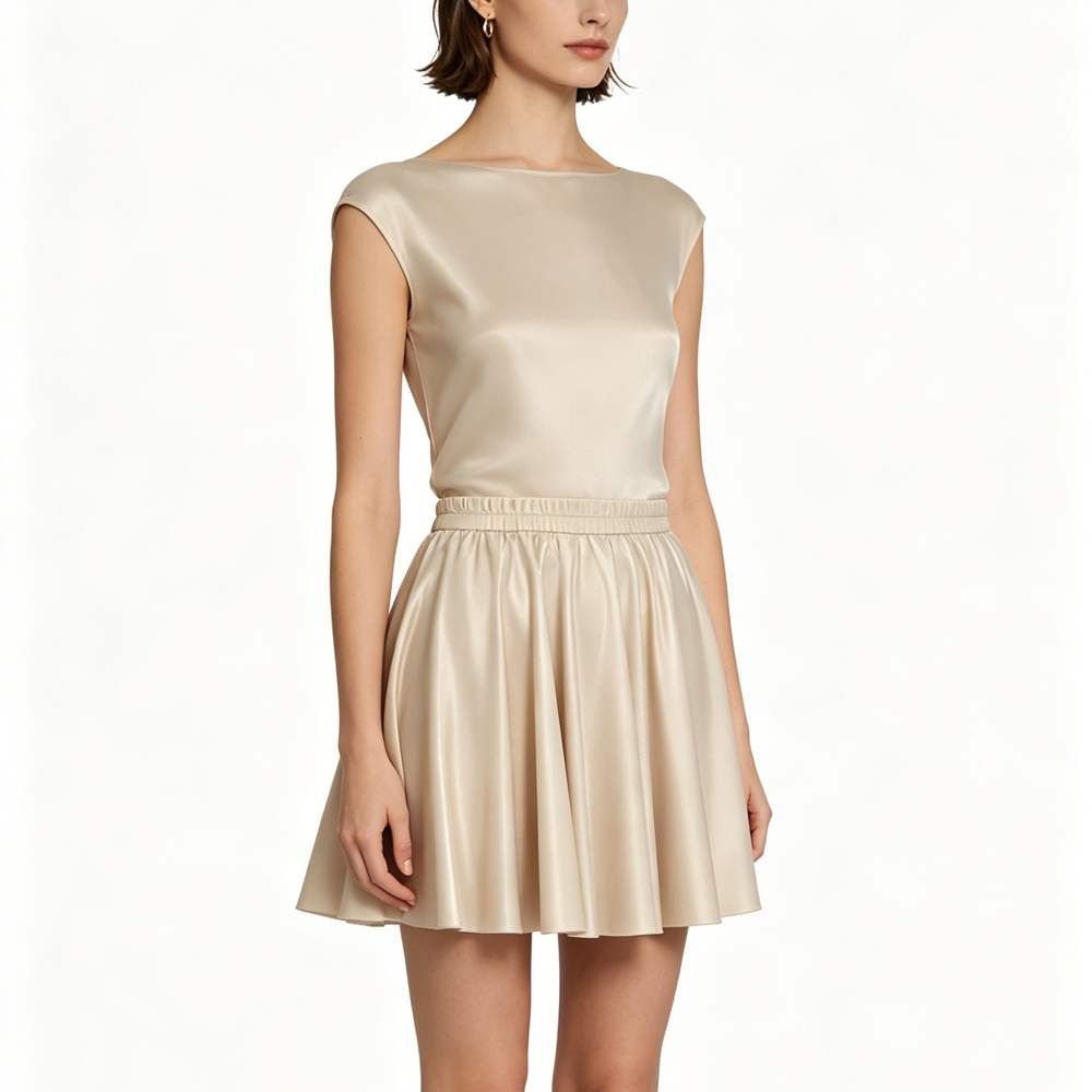 Full Circle 100% Mulberry Silk Mini Skirt Elastic Waist