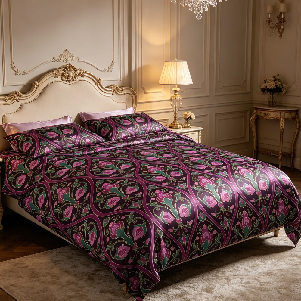 30 Momme Floral Silk Duvet Cover Set Queen King Cal King Full Tiwn Size