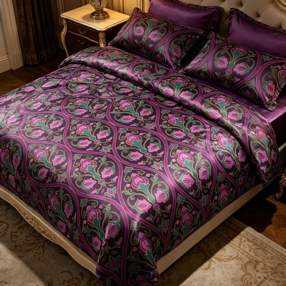 30 Momme Floral Silk Duvet Cover Set Queen King Cal King Full Tiwn Size