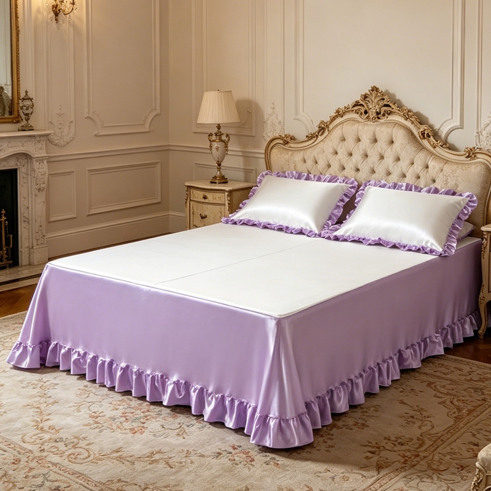 100% Mulberry Silk Ruffled Bed Skirt Fitted Sheet Style | Twin Full Queen King Cal King Sizes