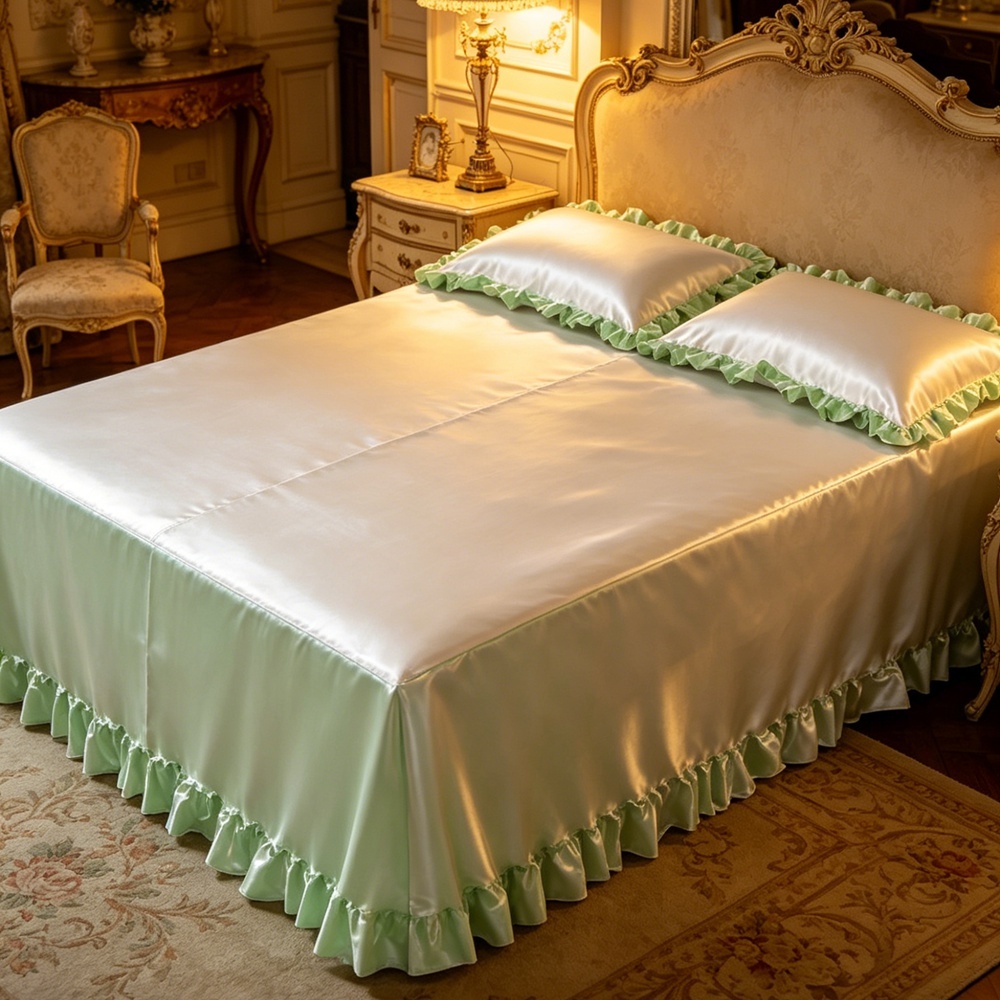 100% Mulberry Silk Ruffled Bed Skirt Fitted Sheet Style | Twin Full Queen King Cal King Sizes