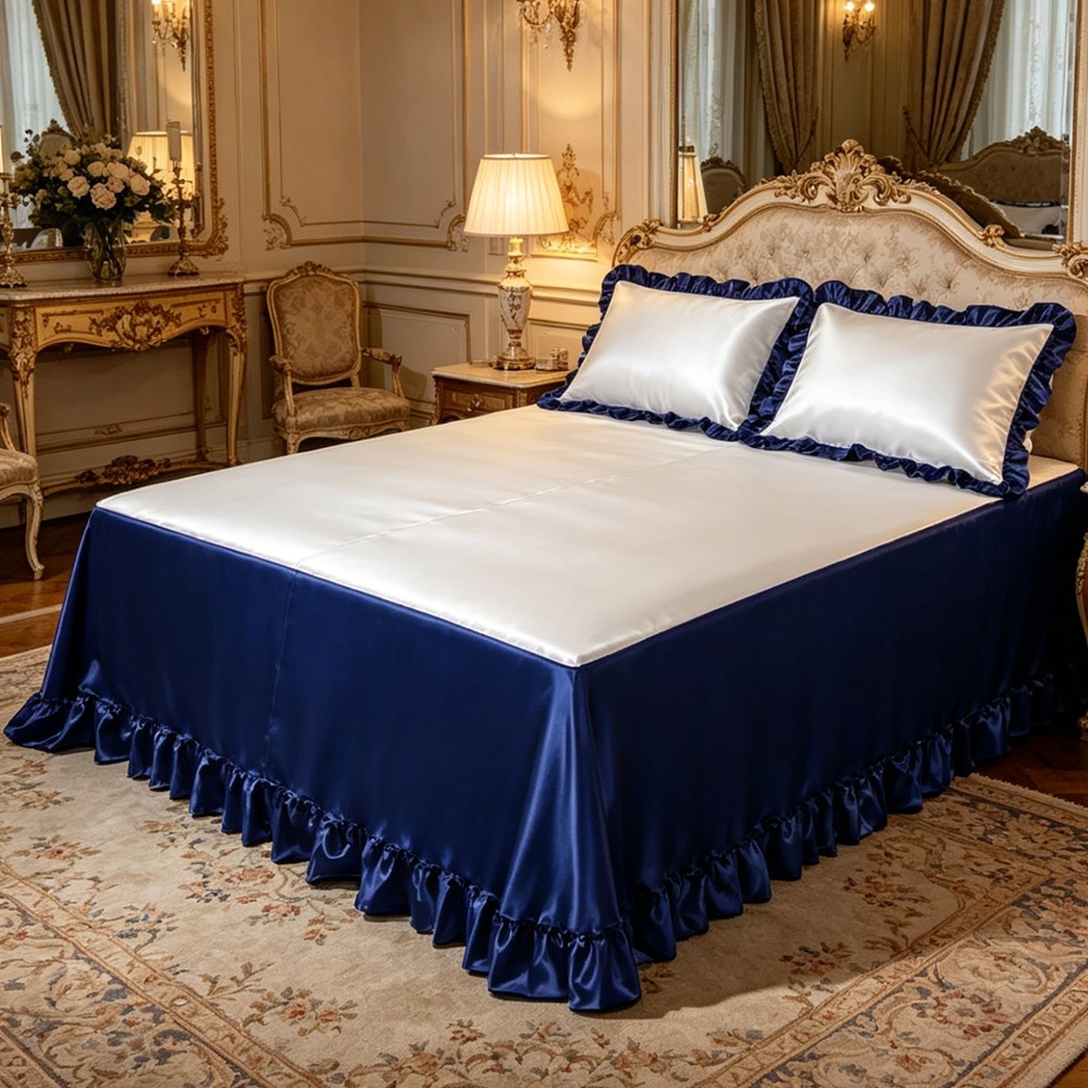 100% Mulberry Silk Ruffled Bed Skirt Fitted Sheet Style | Twin Full Queen King Cal King Sizes