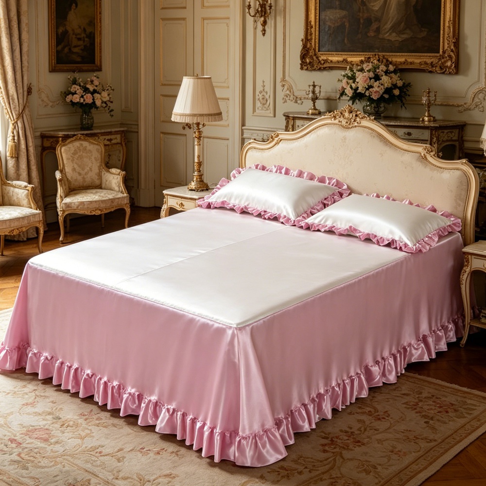 100% Mulberry Silk Ruffled Bed Skirt Fitted Sheet Style | Twin Full Queen King Cal King Sizes