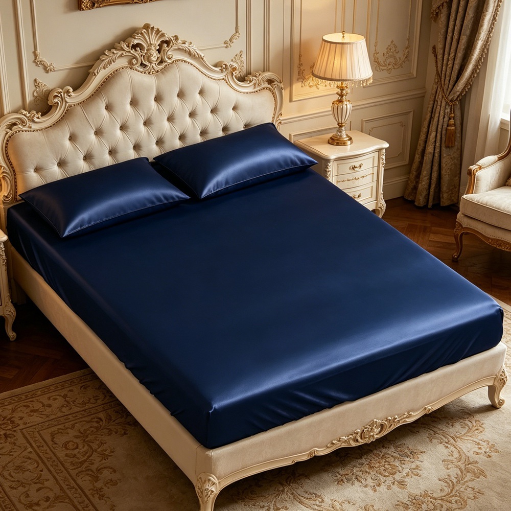 Navy Blue 30 Momme 100% Mulberry Silk Bedding Set | Duvet Cover Flat Sheet And Fitted Sheet | Twin Full Queen King Cal King Available