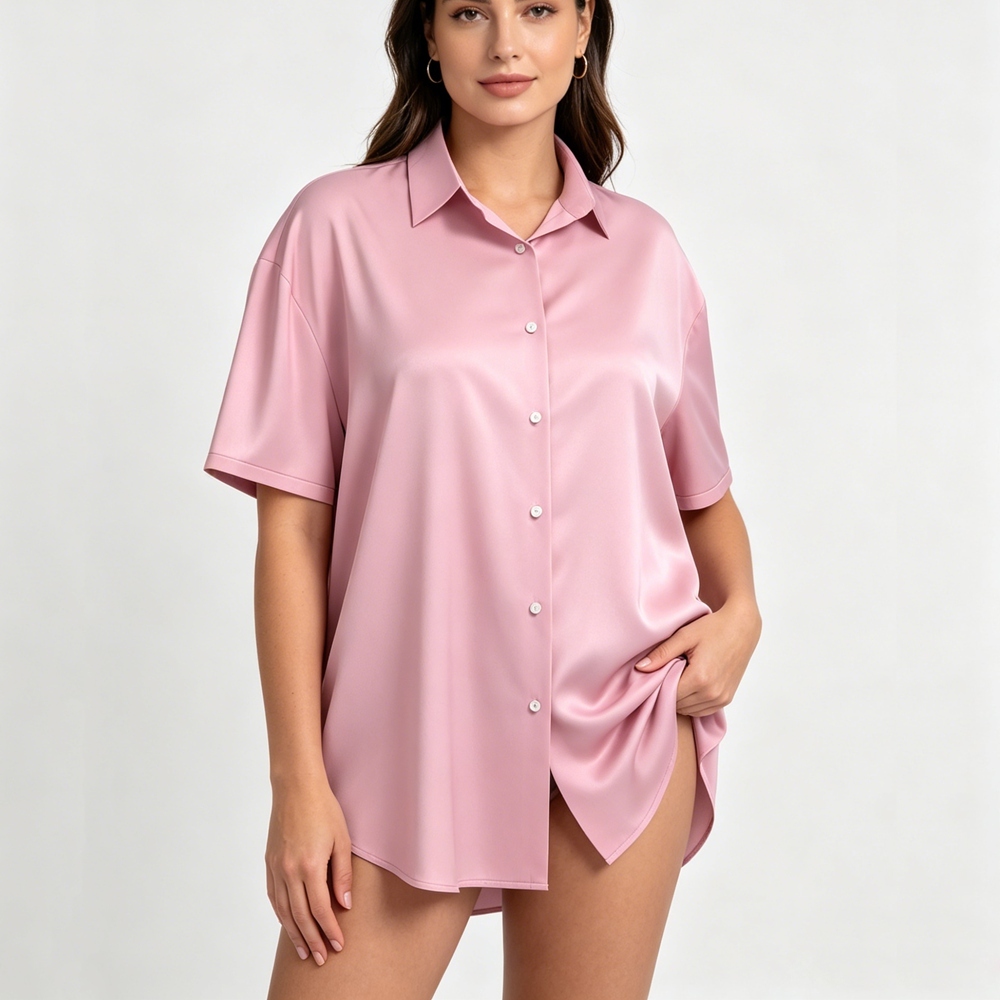 Women's Silk Oversized Short Sleeve Shirt