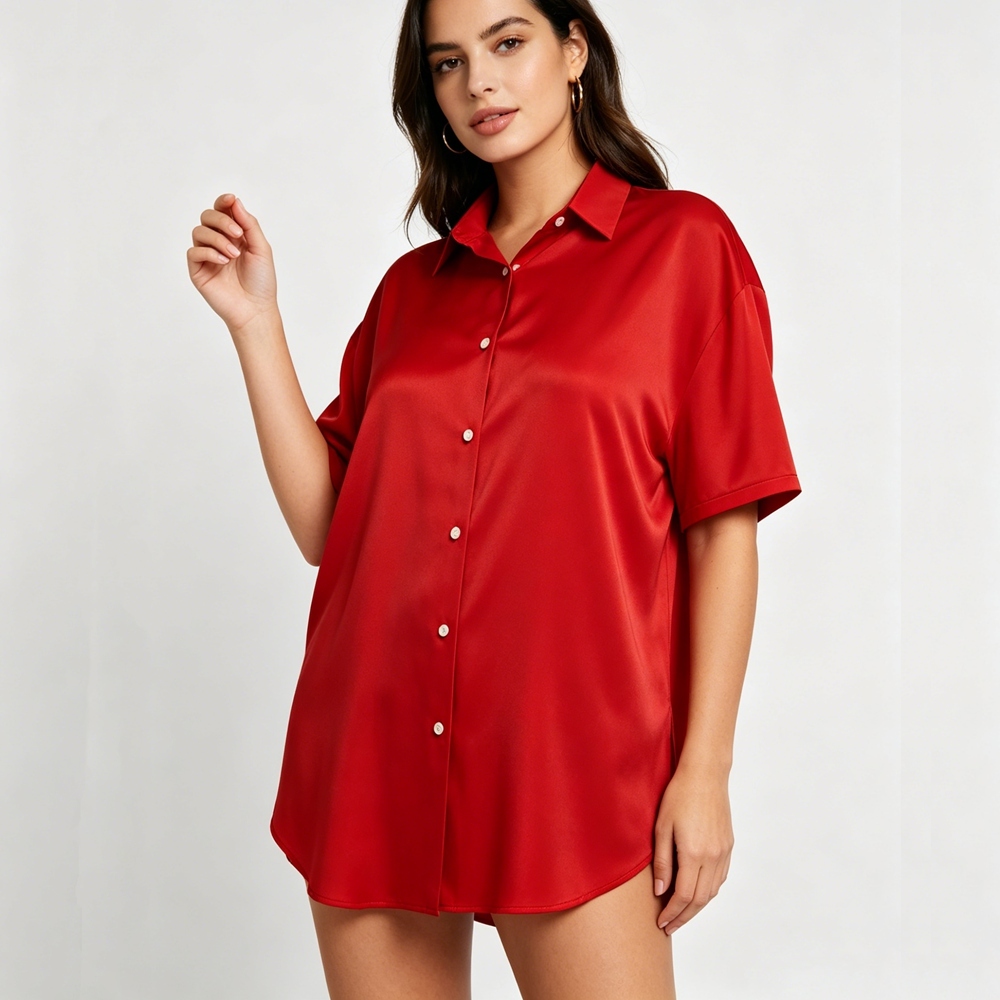 Women's Silk Oversized Short Sleeve Shirt