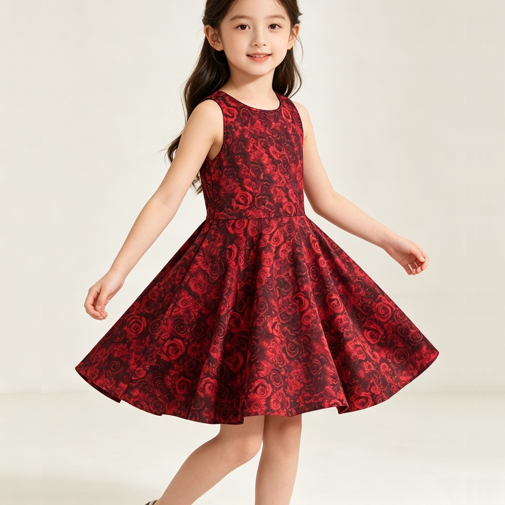 Girl’s Floral 100% Mulberry Silk Above-Knee Tank Dress