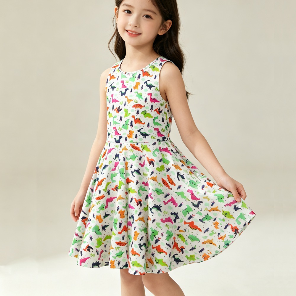 Girl’s Floral 100% Mulberry Silk Above-Knee Tank Dress