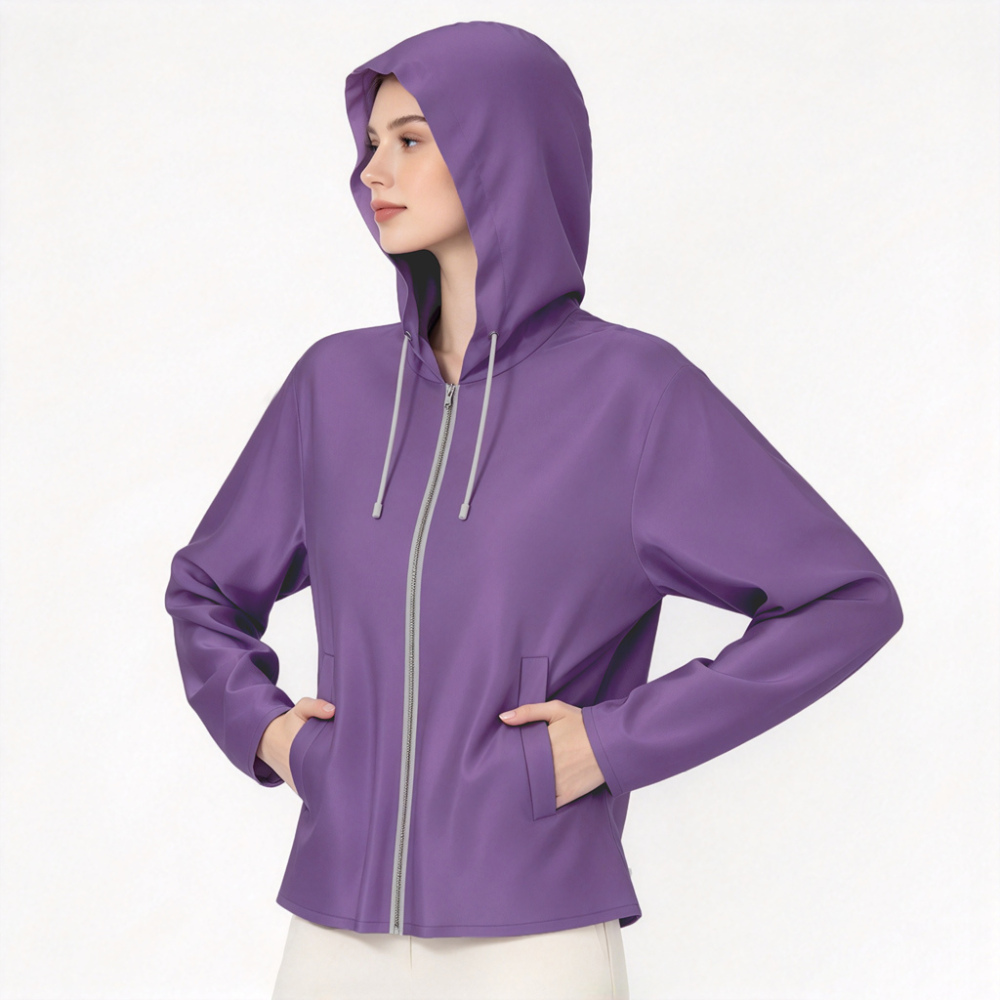 100% Mulberry Silk Full Zip Hooded Jacket for Women