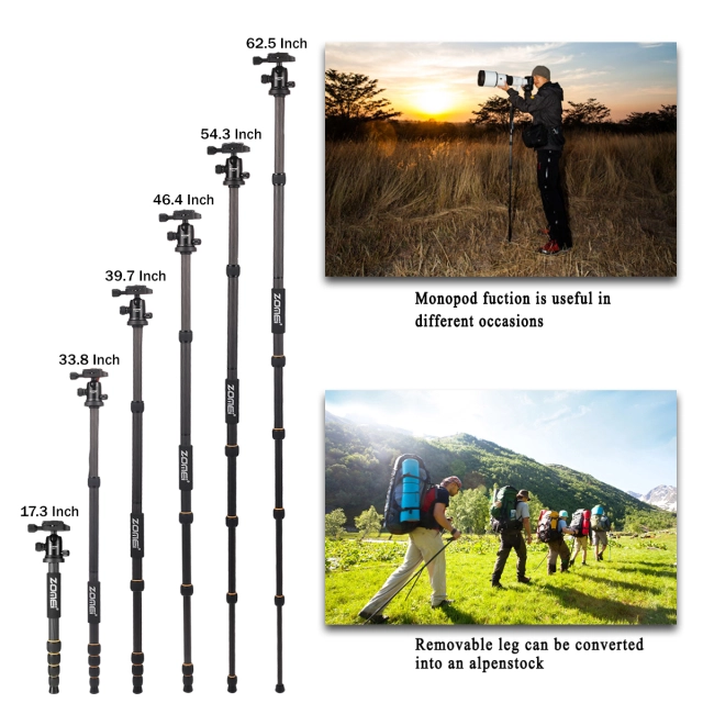 ZOMEi Q666C Folding Carbon Fiber Portable Tripod to Professionals Easy to Operate as a Travel Companion