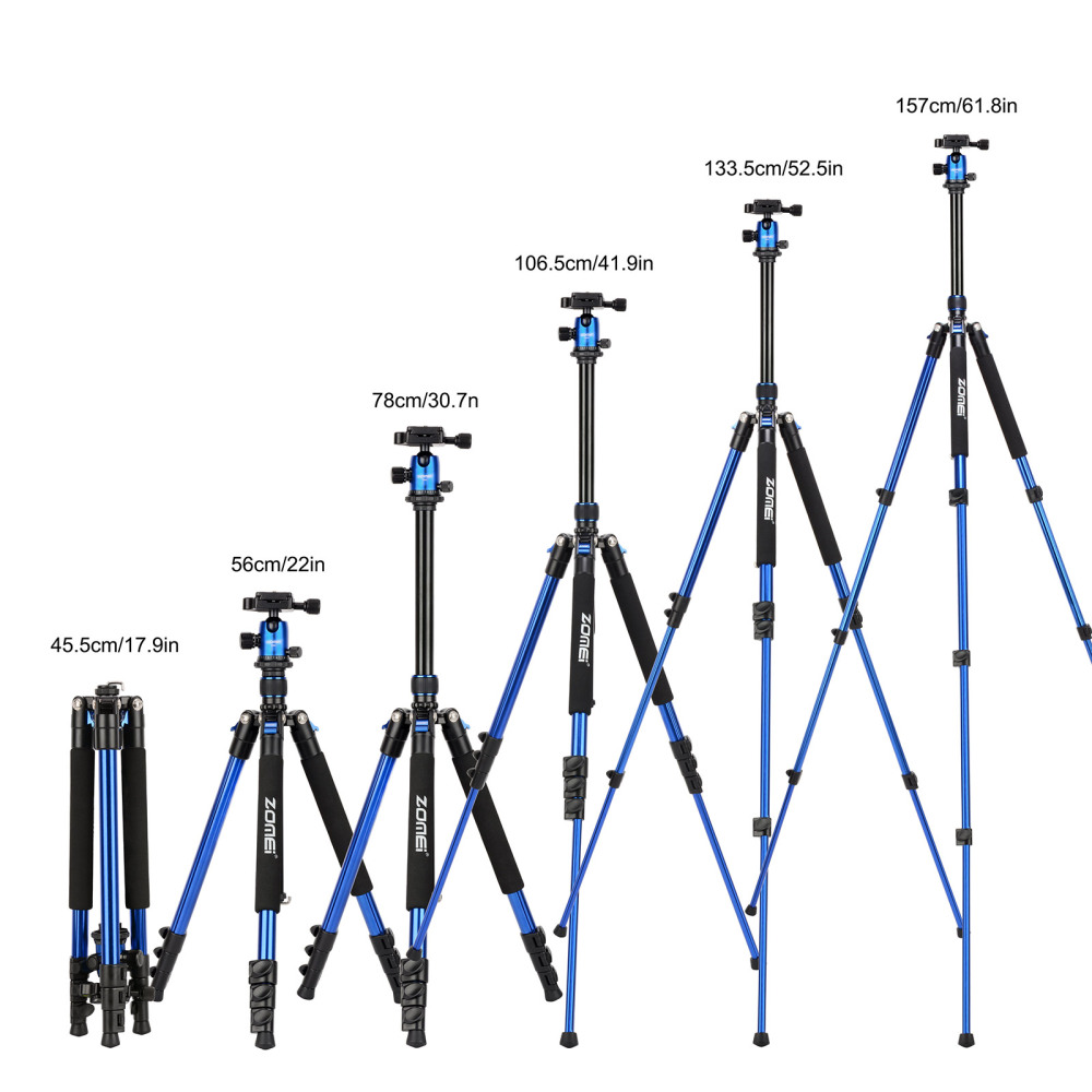 ZOMEi Q555 Aluminum Camera Tripod Kit with 360 Degree Ball Head Quick Release Plate for Solar Telescopes and Binoculars - Blue