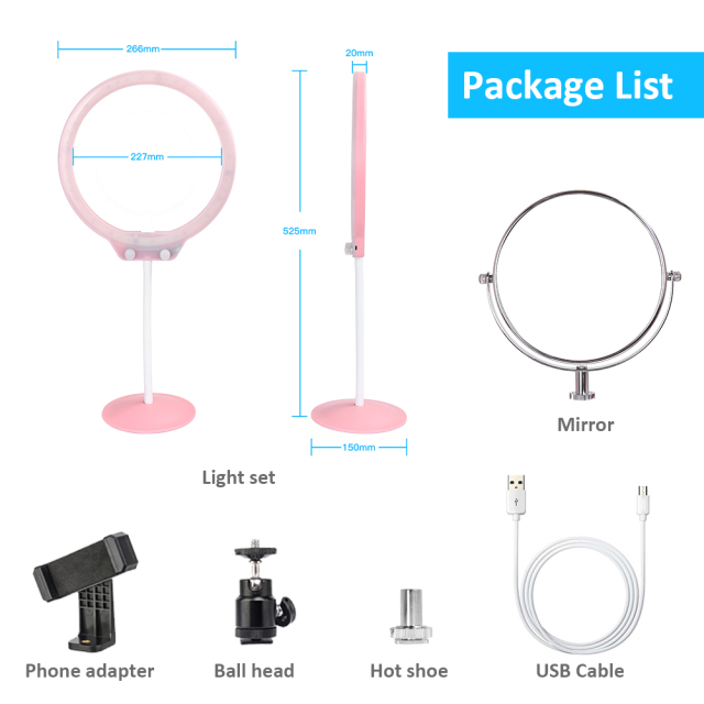 ZOMEi Beauty Light Stepless Dimming Desktop LED Ring Light 7.5W Lighting Kit with Mini Ball Head, Phone Holder Mirror