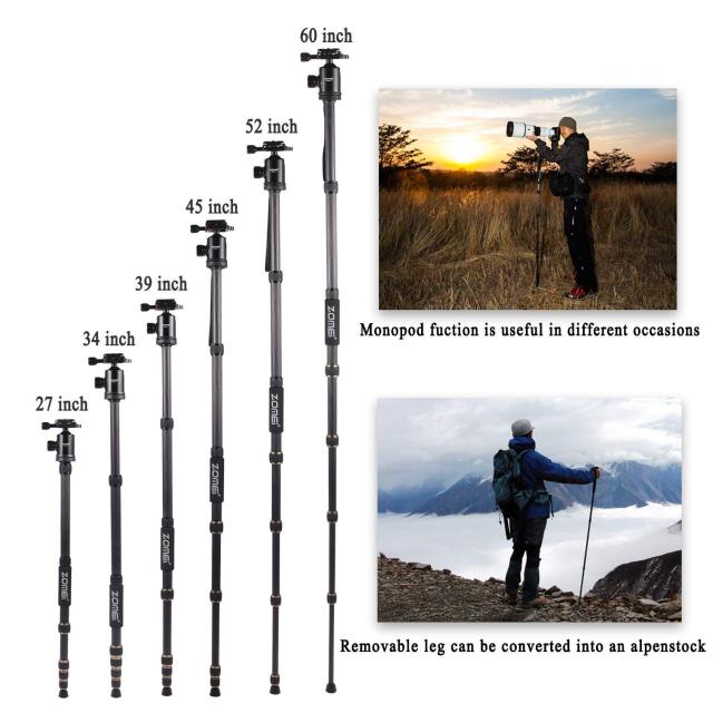 ZOMEi Z669 Lightweight Travel Tripod Monopod with Solid Ball Head and Carry Case as a Travel Companion