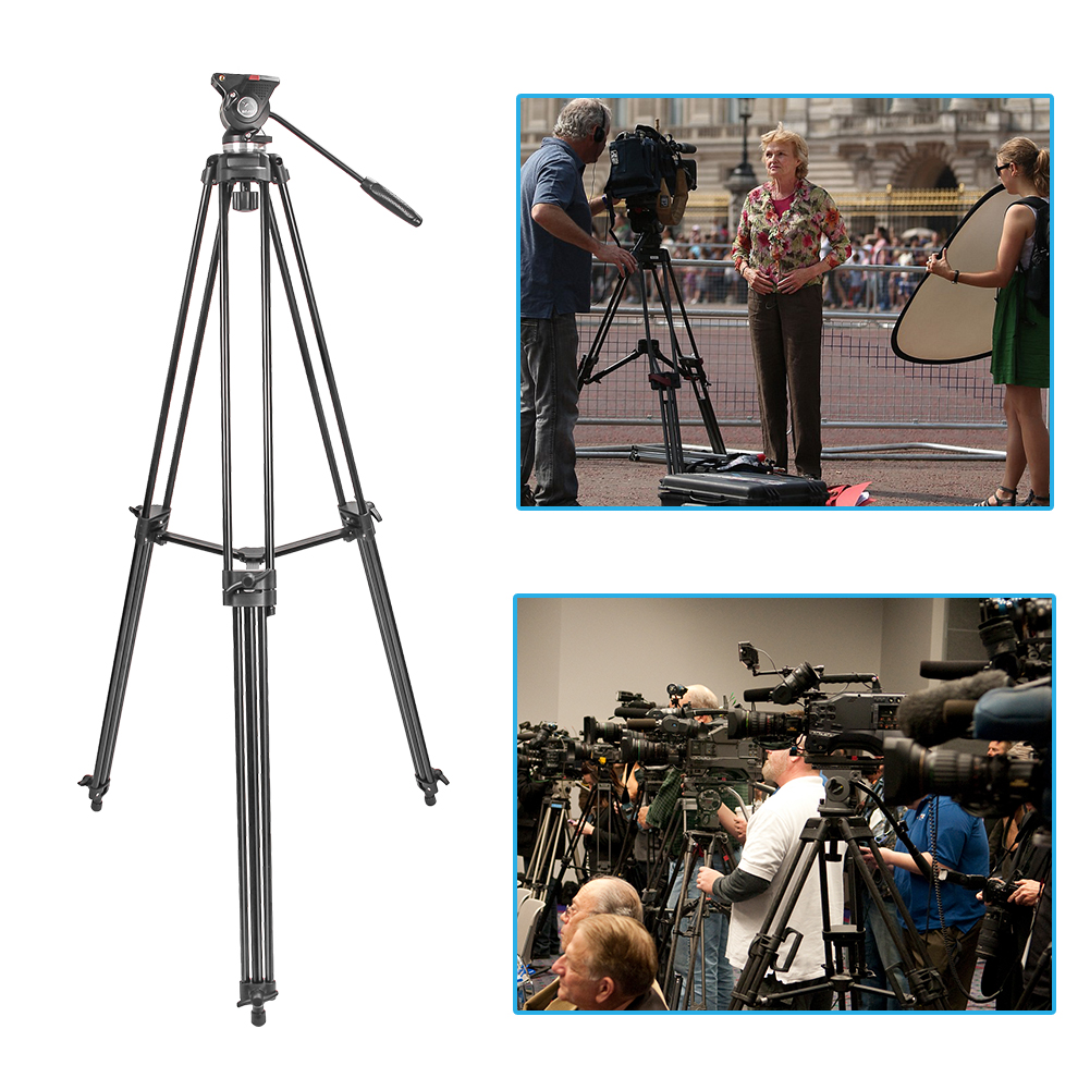 ZOMEi VT530 Professional Video Tripod 74 Inch with 360 Degree Fluid Drag Head, 1/4 Quick Release Plate for DV Cameras Camcorders