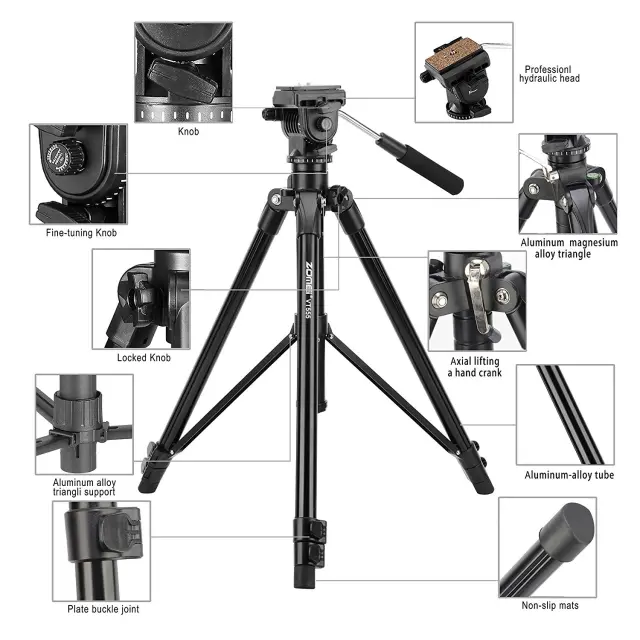 ZOMEi Video Tripod VT111 with Professional 360 Degree Fluid Damping Head and Fit for Panoramic Shooting - Suitable for DSLR Camcorder Video