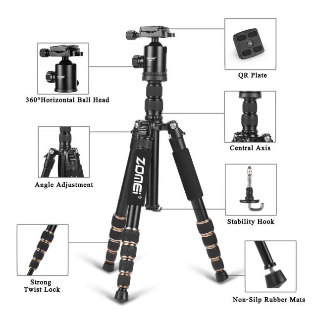 ZOMEi Z669 Lightweight Travel Tripod Monopod with Solid Ball Head and Carry Case as a Travel Companion