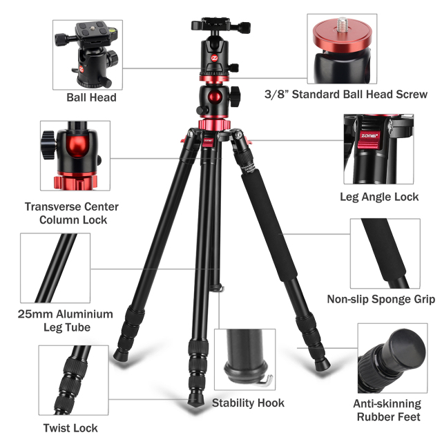 ZOMEi M8 Professional Camera Tripod 72-inch with Extension Arm Monopod Conversion for Faster Composition and Video Shooting