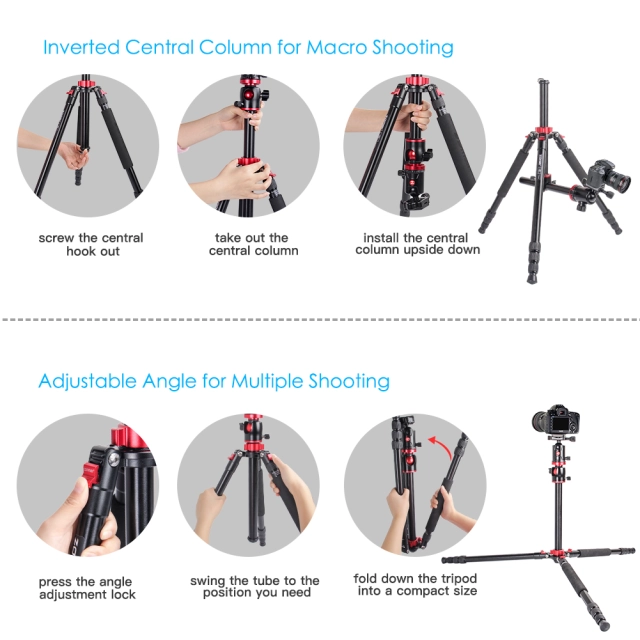 ZOMEi M8 Professional Camera Tripod 72-inch with Extension Arm Monopod Conversion for Faster Composition and Video Shooting