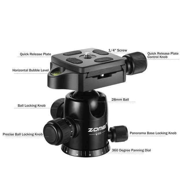 ZOMEi Q555 Lightweight Travel Tripod Kit 63-inch for Family Gatherings and Sports Activities Indoor and Outdoor Photography