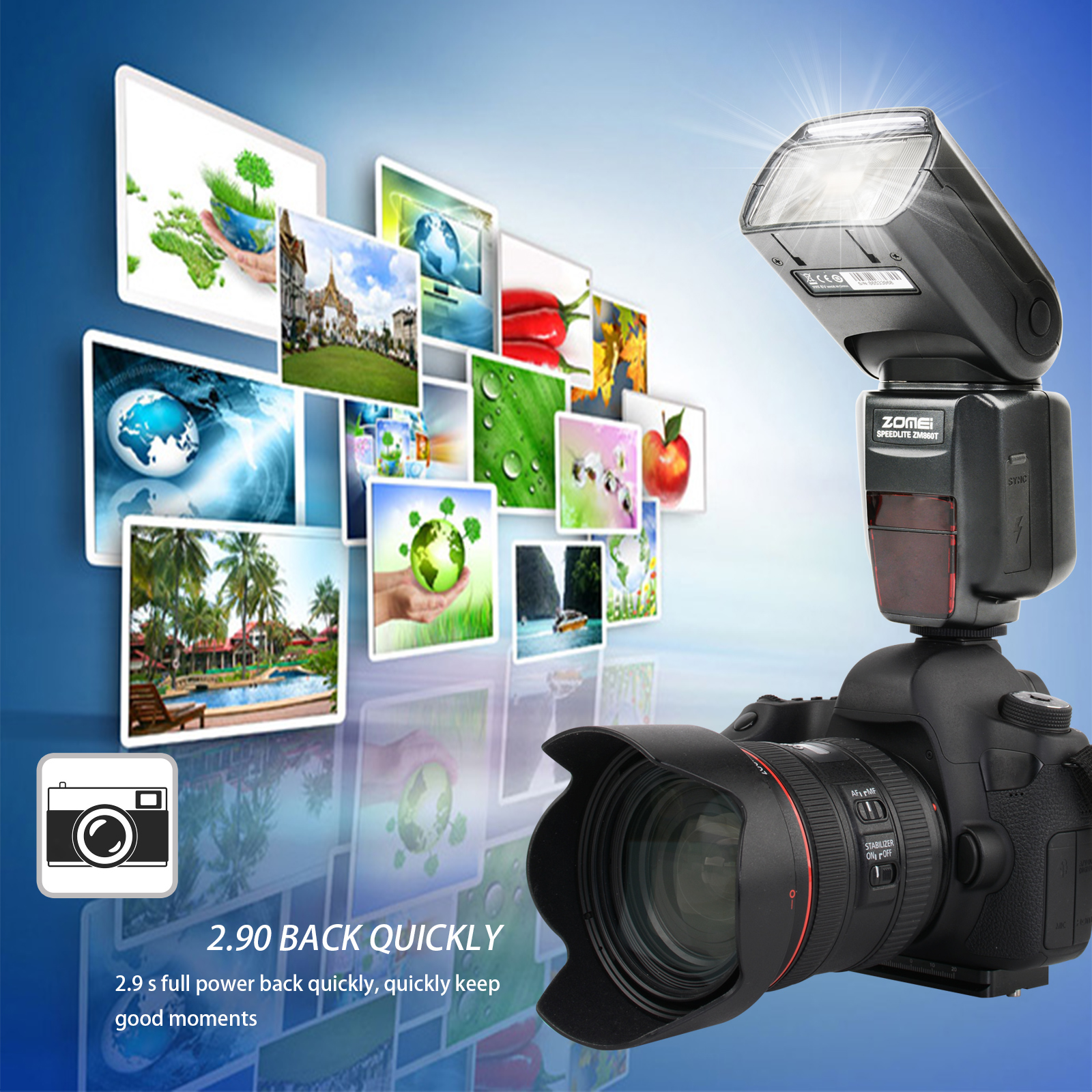 Flash Speedlite ZOMEi ZM860 for Canon Nikon with Standard Hot Shoe,