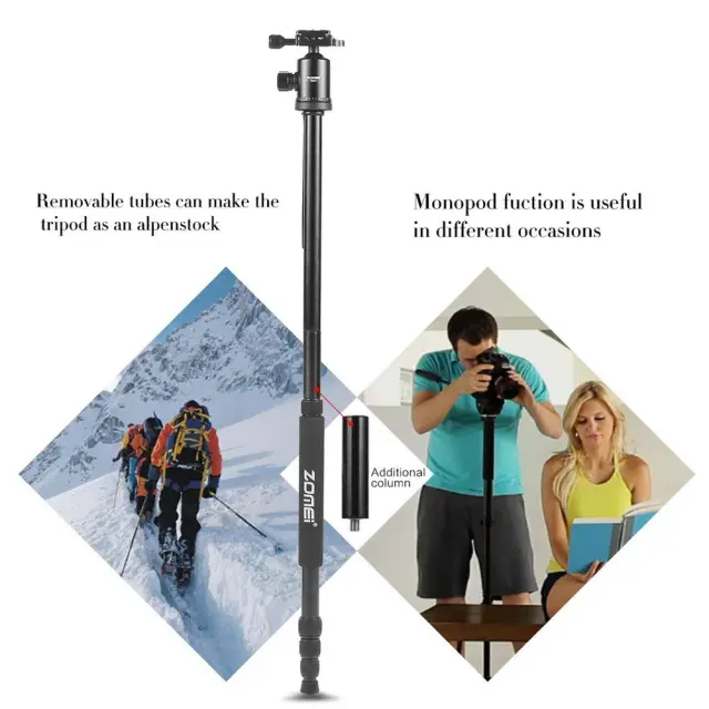 ZOMEi Z818 / Z888 Heavy Duty Camera Tripod 65 Inch for Professional Photographic Shooting for Landscape and Food Photography - Black