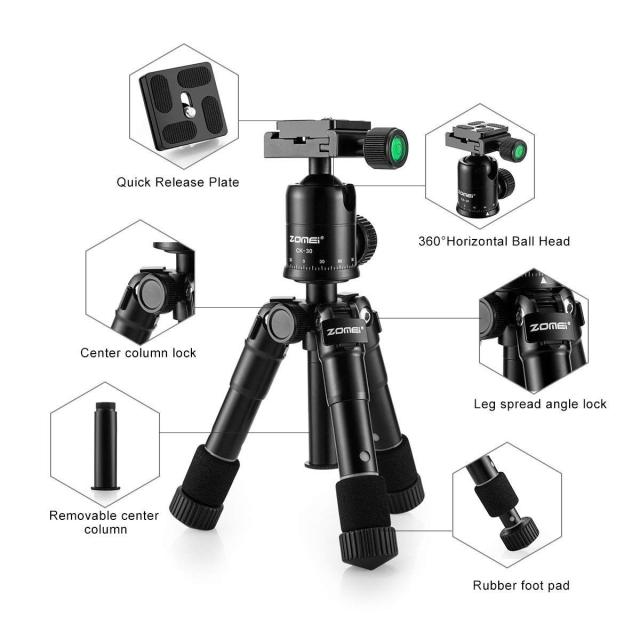 ZOMEi CK30 Desktop Aluminum Tripod for iphone ipad Support - Black