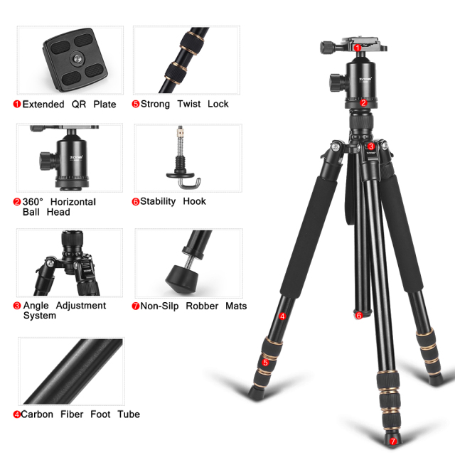 ZOMEi Z668 Tripod Monopod Compact and Stable for Taking Night Time Shots Suitable for Canon Nikon DSLR Camera