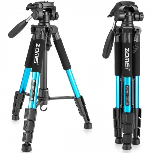 ZOMEi Q111 Lightweight Backpacking Tripod Kit 4-Section with 3-Way Pan Head and Carrying Case for Home Travel Photography Camera DV - Blue