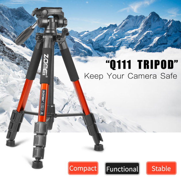 ZOMEi Q111 Portable Aluminum Tripod Stand Kit for Live Broadcast Video Photography and Wildlife Photography