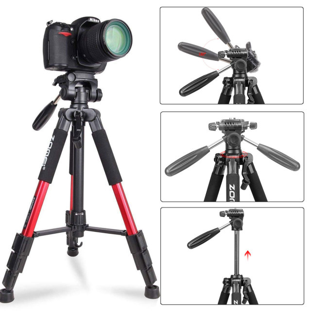 ZOMEi Q111 Portable Aluminum Tripod Stand Kit for Live Broadcast Video Photography and Wildlife Photography