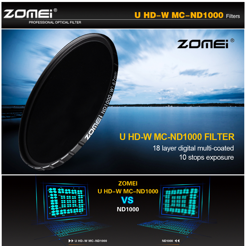 ZOMEi® 77mm Slim HD 18Layer Multi-Coated SCHOTT Glass 10 stop ND 1000 filter 