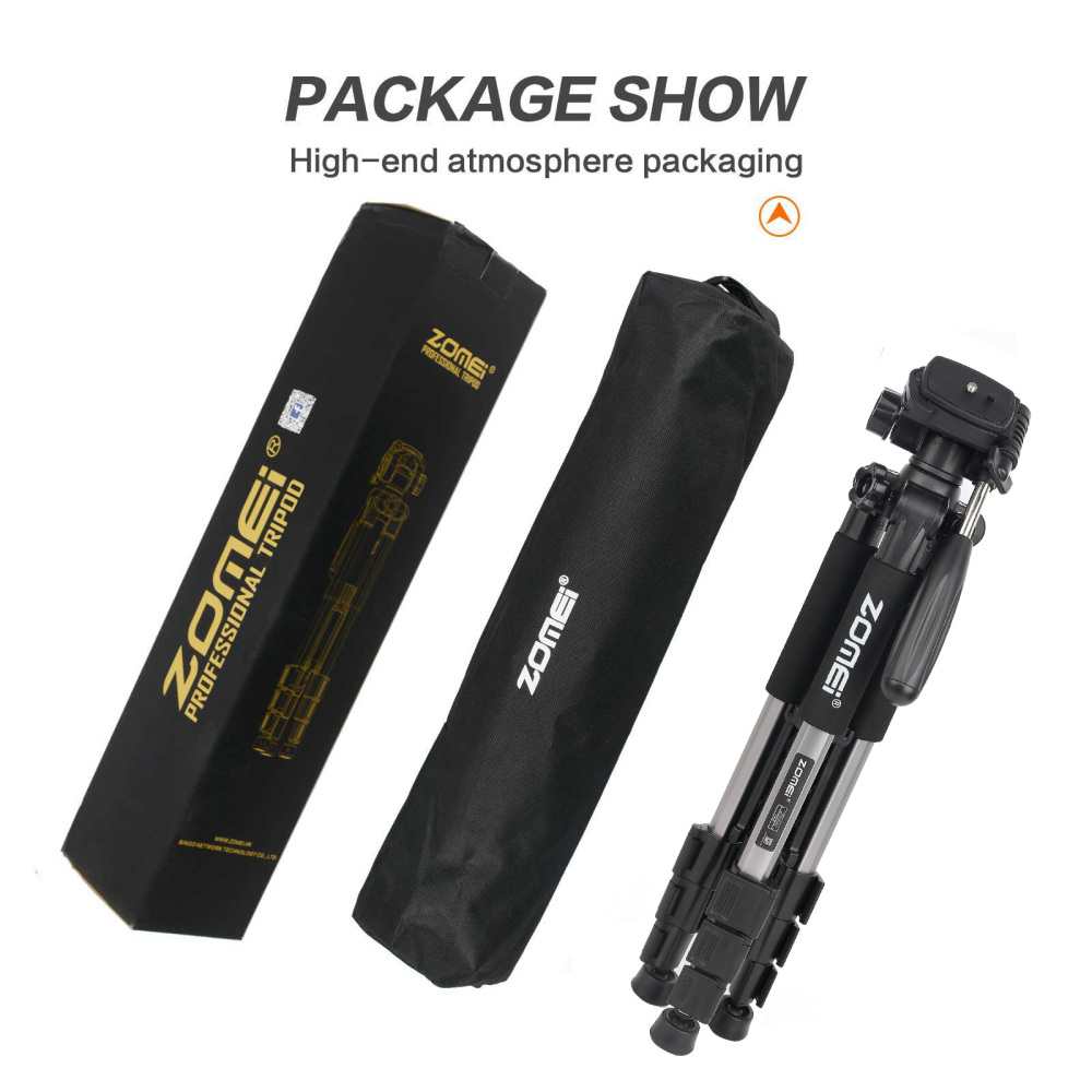 ZOMEi Q111 Lightweight Backpacking Tripod Kit 4-Section with 3-Way Pan Head and Carrying Case for Home Travel Photography Camera DV -Silver