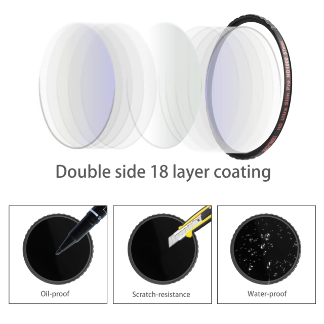 ZoMei Ultra Slim HD 18 Layer Super Multi-Coated S chott Glass PRO Density Neutral Gray ND1000 Lens Filter - 52-82mm